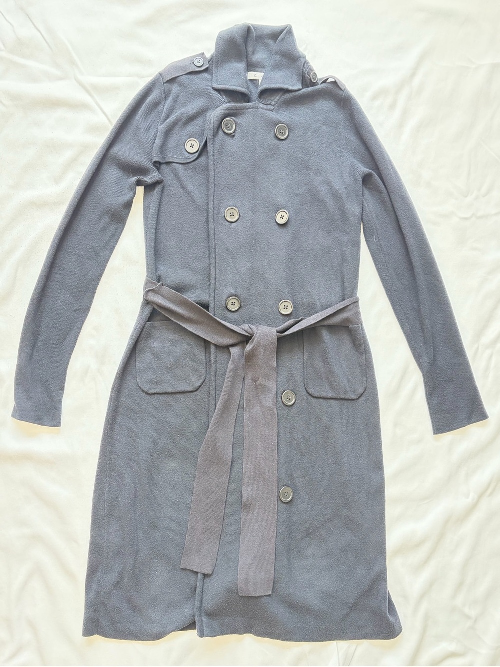 Women's Double-Breasted Long Belted Sweater Coat - black